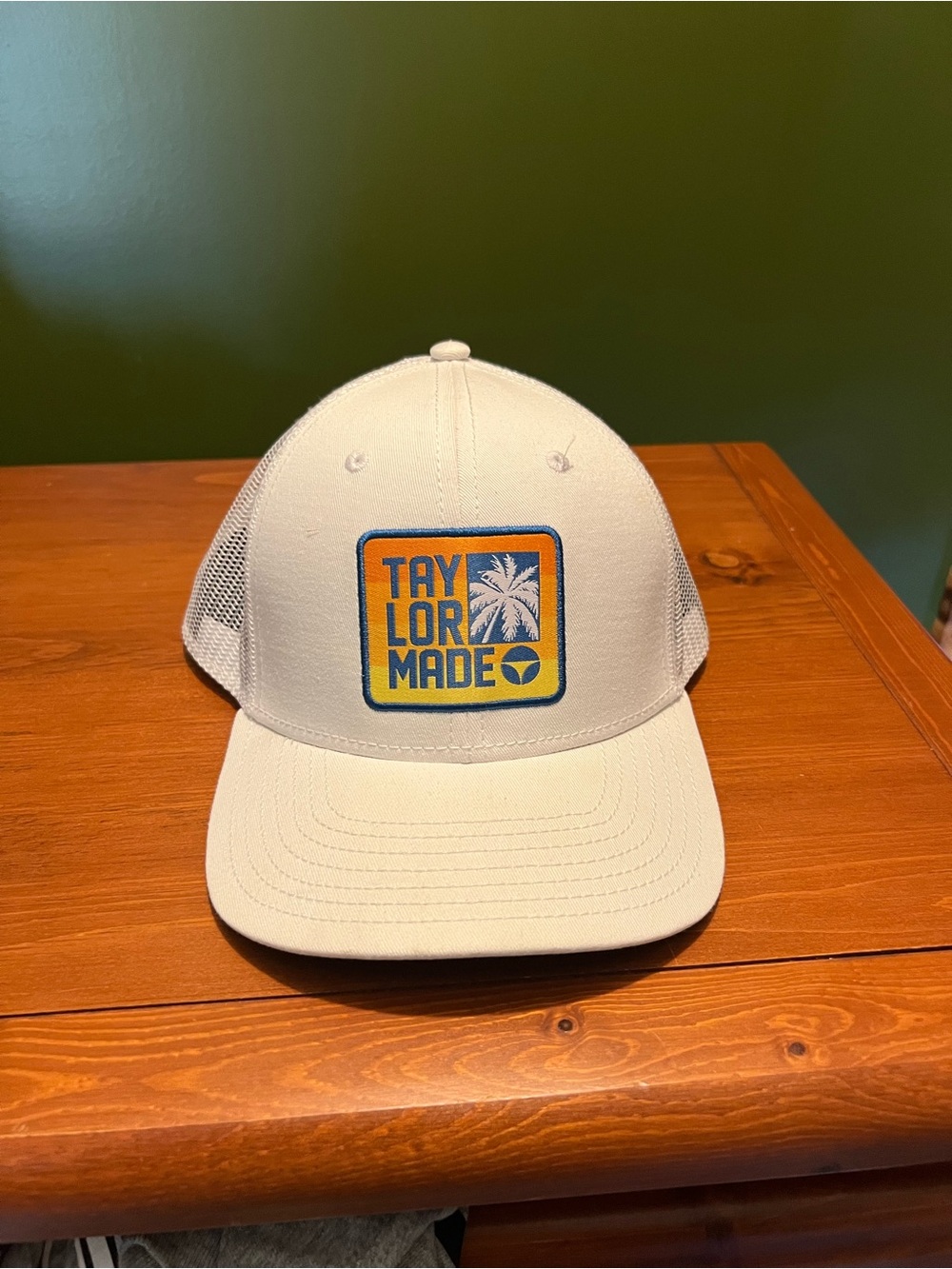 TaylorMade White Trucker Hat with Yellow & Blue Patch